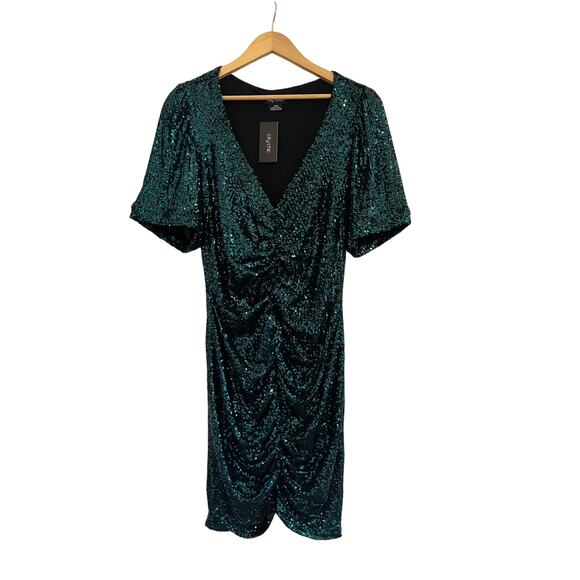 NWT City Chic Sequin Mini Dress Womens Sz 18 Green Y2K Glam Party Cocktail - Picture 3 of 16